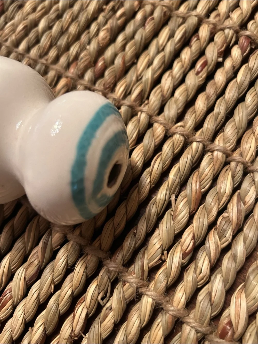 Anthropologie White Ceramic Rolling Pin with Teal Chevron Accent